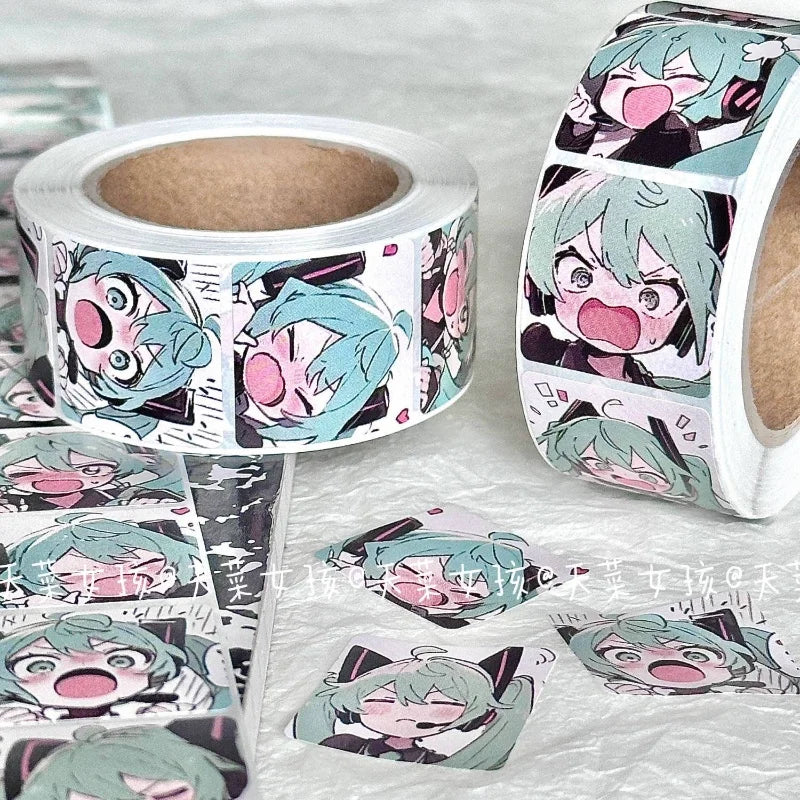 500pcs Hatsune Miku Stickers — 2.5cm Round Cartoon Labels, DIY Craft, Kids Gift & Decoration Supplies