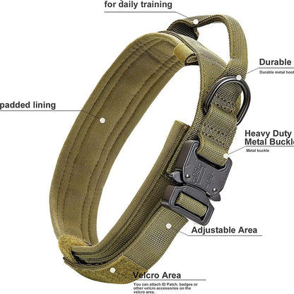 Nylon Tactical Dog Collar with Handle – Adjustable Durable Collar for Medium & Large Dogs Pet Accessories