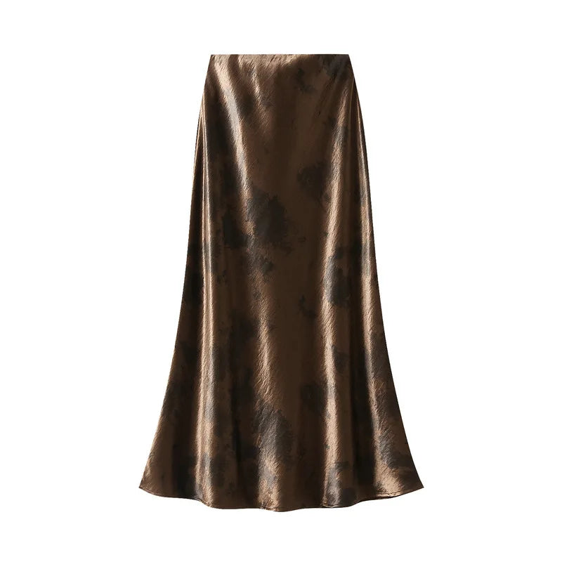 Seoulish Women’s Vintage Polka Dot Satin Mermaid Skirt – High Waist Midi Length Casual Spring Summer Fashion Skirt 2026