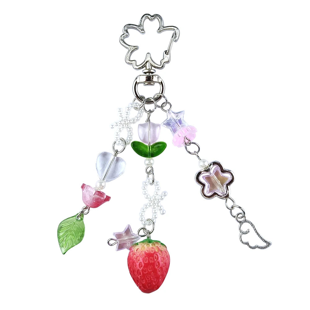 Y2K Strawberry Keychain Charm - Cute Fruit Phone Lanyard Bag Chain Accessory for Girls Aesthetic Jewelry Style
