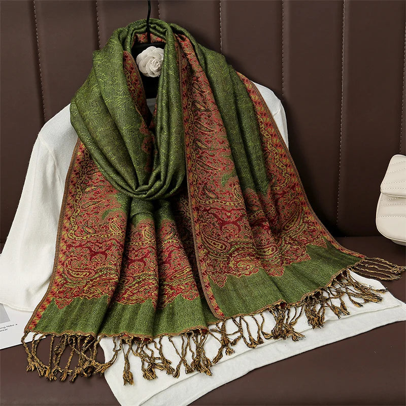 Luxury Autumn Cashmere Pashmina Shawl – Warm Winter Scarves for Women, Printed Cotton Foulard Stole Scarf 2023