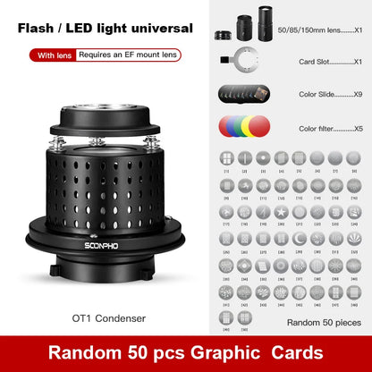SOONPHO OT1 Bowens Mount Snoot with 50mm/85mm/150mm Lenses – Professional Photography Accessories for Godox Flash Light