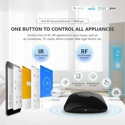 Broadlink RM4 Pro Universal Smart Remote – IR/RF/WiFi Control, Works with Alexa & Google Home