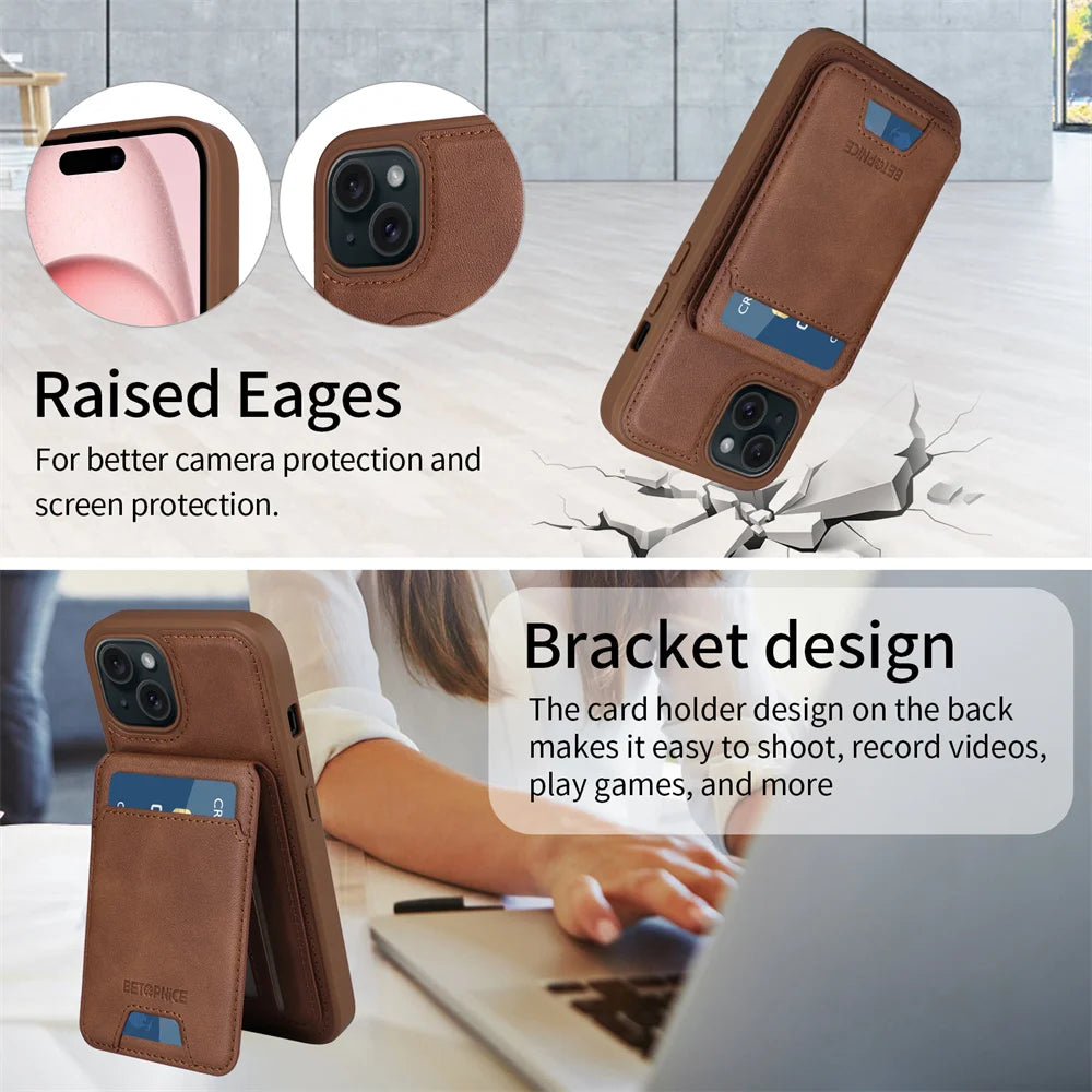 BETOPNICE 2-in-1 Magnetic Leather Wallet Case – Detachable Card Holder for iPhone 11 to 16 Pro Max & 16 Plus