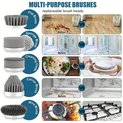 Cordless Electric Spin Scrubber with 6 Brush Heads - Versatile Cleaning Tool for Efficient Scrubbing