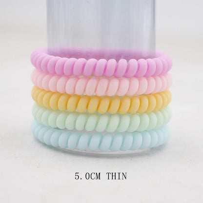 5Pcs Matte Spiral Hair Bands - Fashion Telephone Wire Elastic Hair Ties Stretchable Cord Rubber Bands for Women & Girls