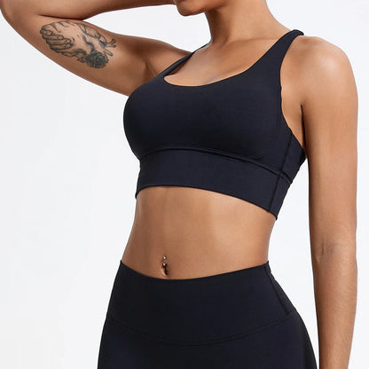 Push-Up Sports Bra for Women – Cross Back Yoga Crop Top, Shockproof Gym Fitness Bra for Running & Workout