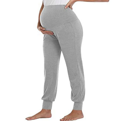 Spring Maternity Women’s Casual Pants – High Waist Stretch Lounge Trousers with Pockets, Solid Joggers for Pregnant Women