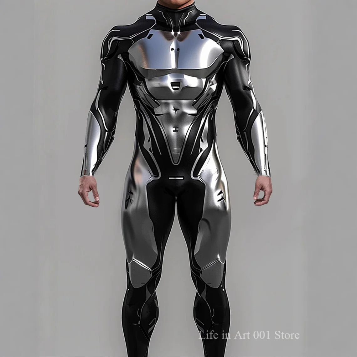 Cyberpunk Mechanical Armor Jumpsuit - Futuristic Steampunk Fighter Cosplay Bodysuit for Halloween & Costume Parties