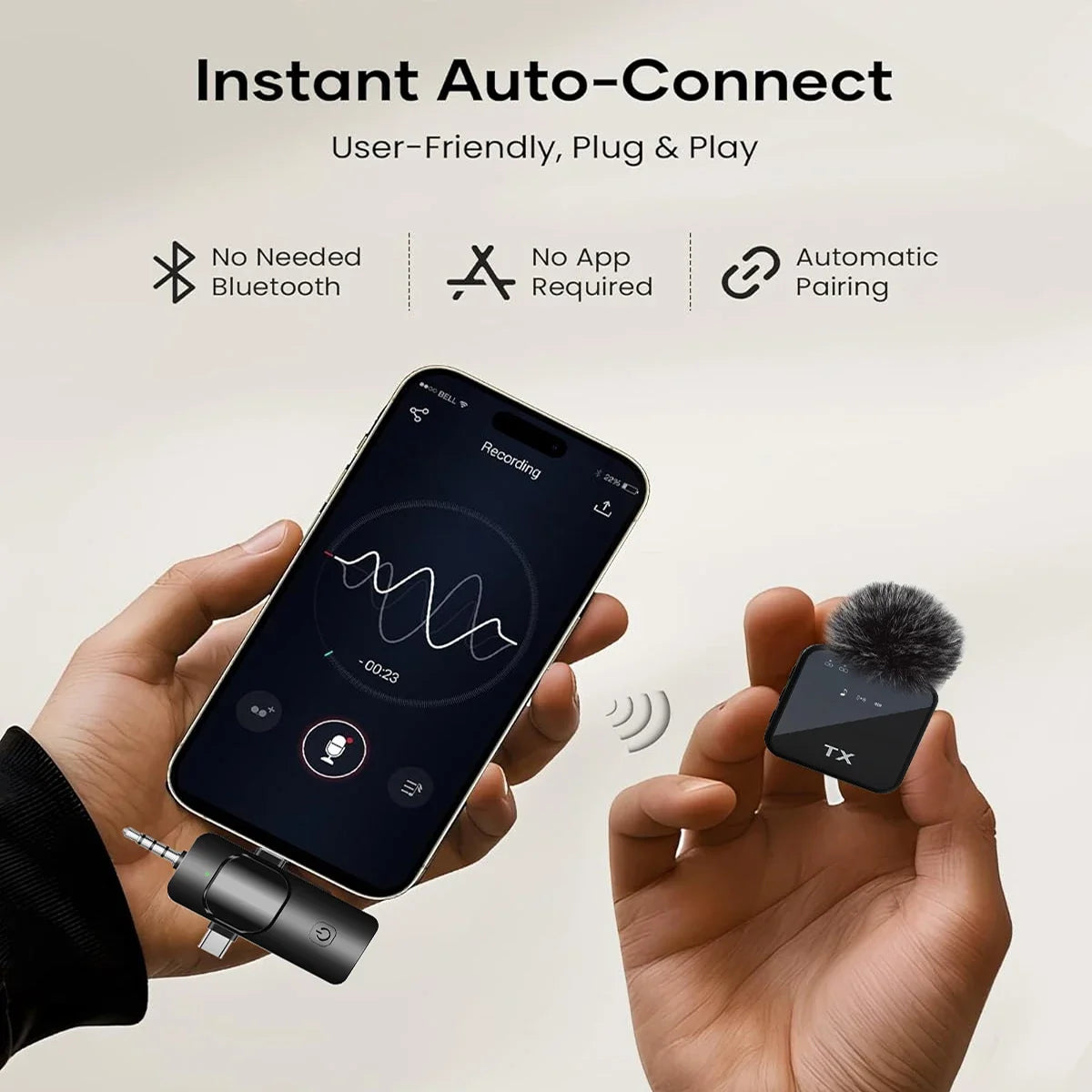 Wireless Lavalier Microphone - Noise Reduction Clip Mic for iPhone Android Camera Video Recording & Podcasting