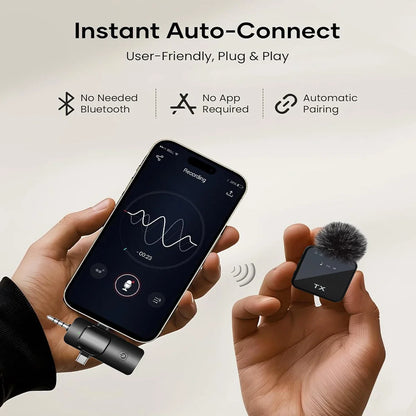 Wireless Lavalier Microphone - Noise Reduction Clip Mic for iPhone Android Camera Video Recording & Podcasting