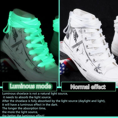 Luminous Flat Shoelaces - Glow in the Dark Fluorescent Sneaker & Canvas Shoe Laces, 80/100/120/140cm