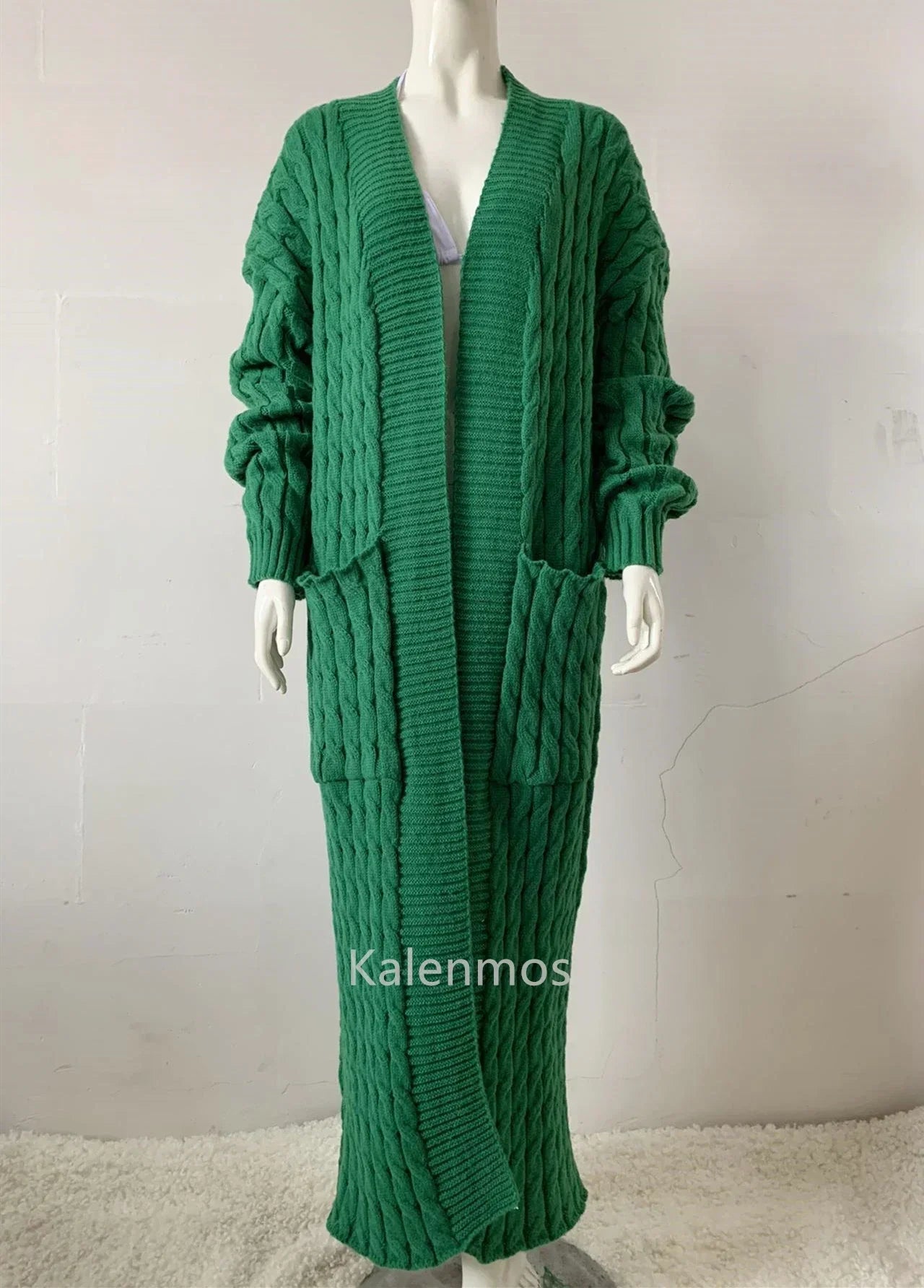 Knit Cardigan for Women – Long Green Crochet Jacket, Loose Long Sleeve Autumn/Spring Winter Sweater, 2023 Warm Jumper Coat