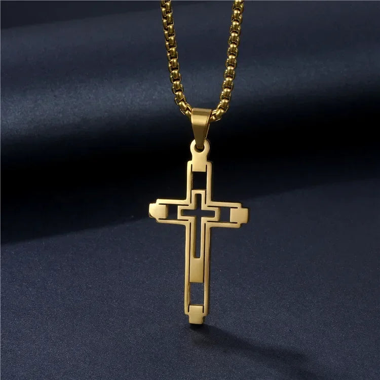 New Black Pillar Necklace for Men & Women, Trendy Stainless Steel 3D Bar Chain, Party Jewelry & Couple Gifts