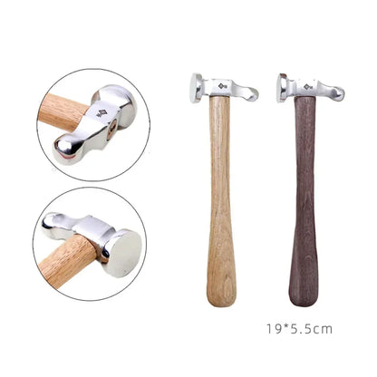 Stainless Steel Round Head Hammer – Mini Professional Jewelry & Leather Craft Tool with Wooden Handle for Goldwork & Precision Hand Use