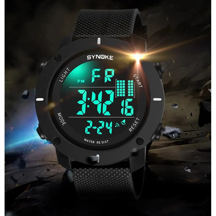 SYNOKE Men’s Waterproof Shock-Resistant Digital Sports Watch – Large Screen Luminous LED Multifunctional Outdoor Fashion Watch