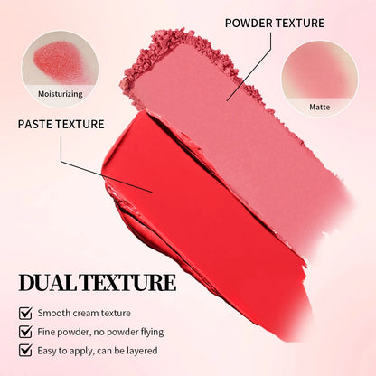 Juvia’s Blush Cream Powder Makeup - High Pigment Matte Rose Blush Duo with Long-Lasting Natural Finish Cosmetics