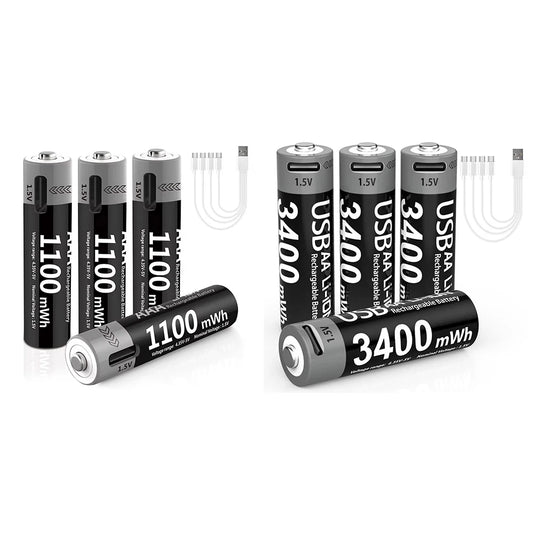 MATOV USB Rechargeable Li-ion AA 3400mWh & AAA 1100mWh 1.5V Batteries Pack
