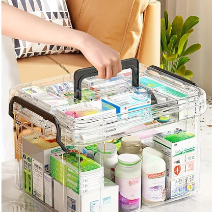 Large Capacity Double-Layer Medicine Organizer Box – Waterproof Transparent Storage Case for Home & Travel