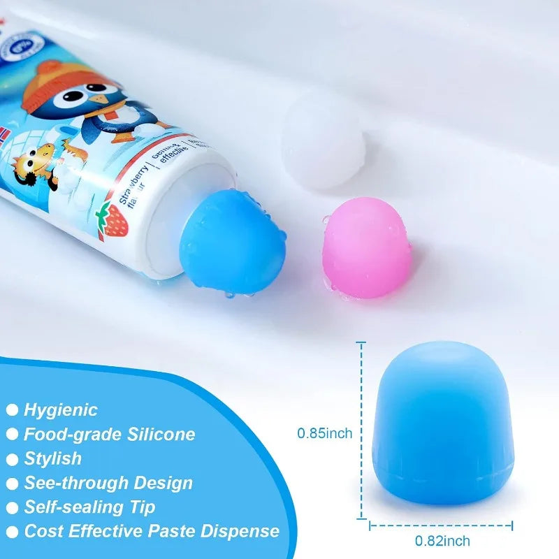 6-Pack Silicone Toothpaste Caps with Squeezer Dispenser & Organizer Box – Reusable Toothpaste Cover for Kids & Adults