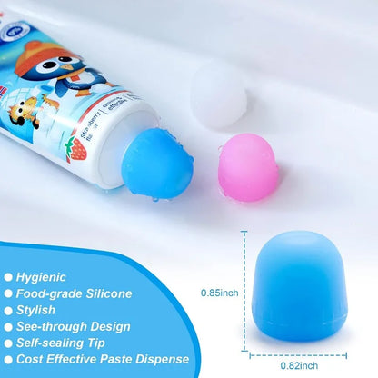 6-Pack Silicone Toothpaste Caps with Squeezer Dispenser & Organizer Box – Reusable Toothpaste Cover for Kids & Adults