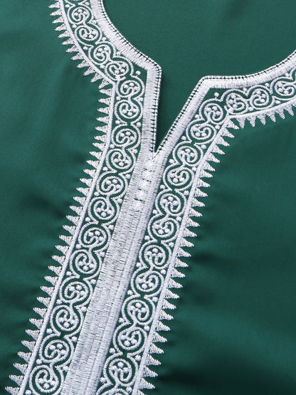 Moroccan Green Men’s Arab Robe - Traditional Embroidered Islamic Casual Clothing for Elegant Style