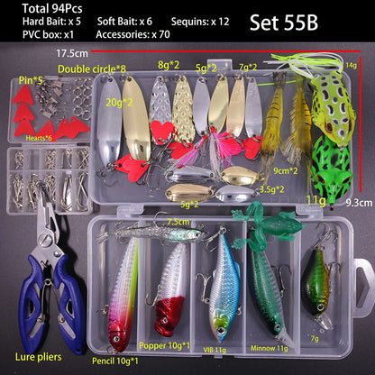 FFLYBG Mixed Fishing Lure Set with Box – Soft & Hard Bait Kit Including Minnow, Metal Jig Spoon & Crankbait for Bass and Pike Fishing Tackle Kit