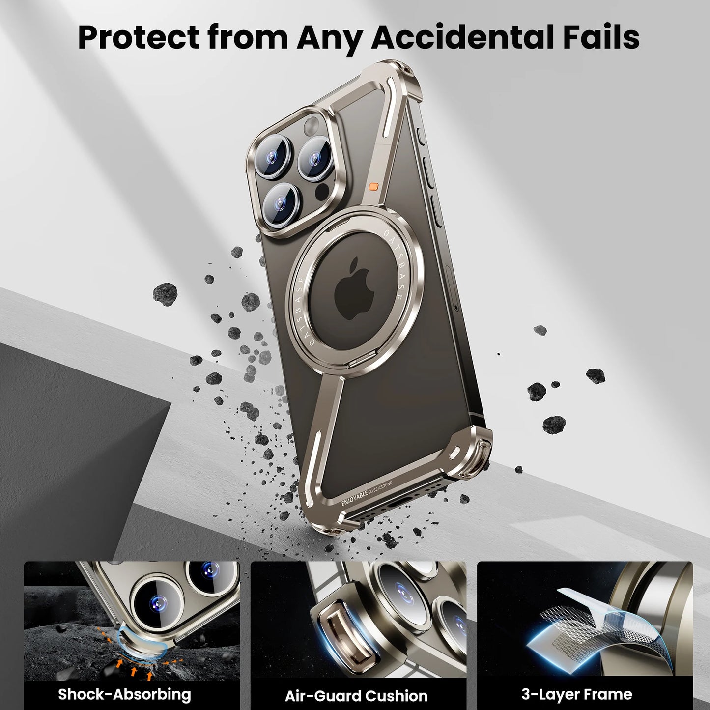 Oatsbasf Z-Shape Metal Phone Case for iPhone 15/16 Pro Max | Shockproof Cover with 360° Rotating Holder