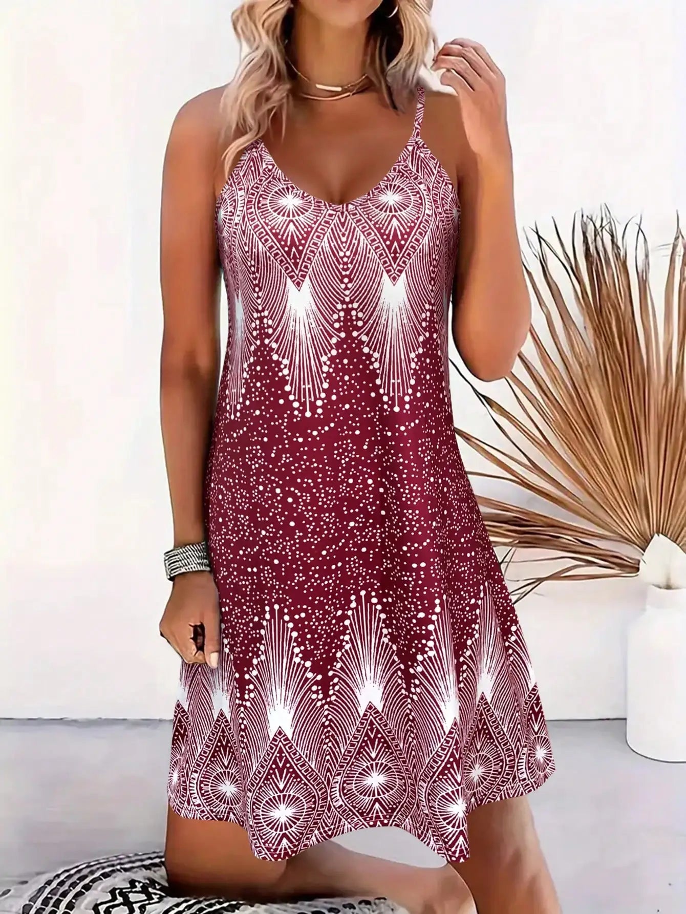 Women’s Strappy Floral Summer Dress – Sleeveless V-Neck Sundress for Beach, Casual & Everyday Summer Outfits