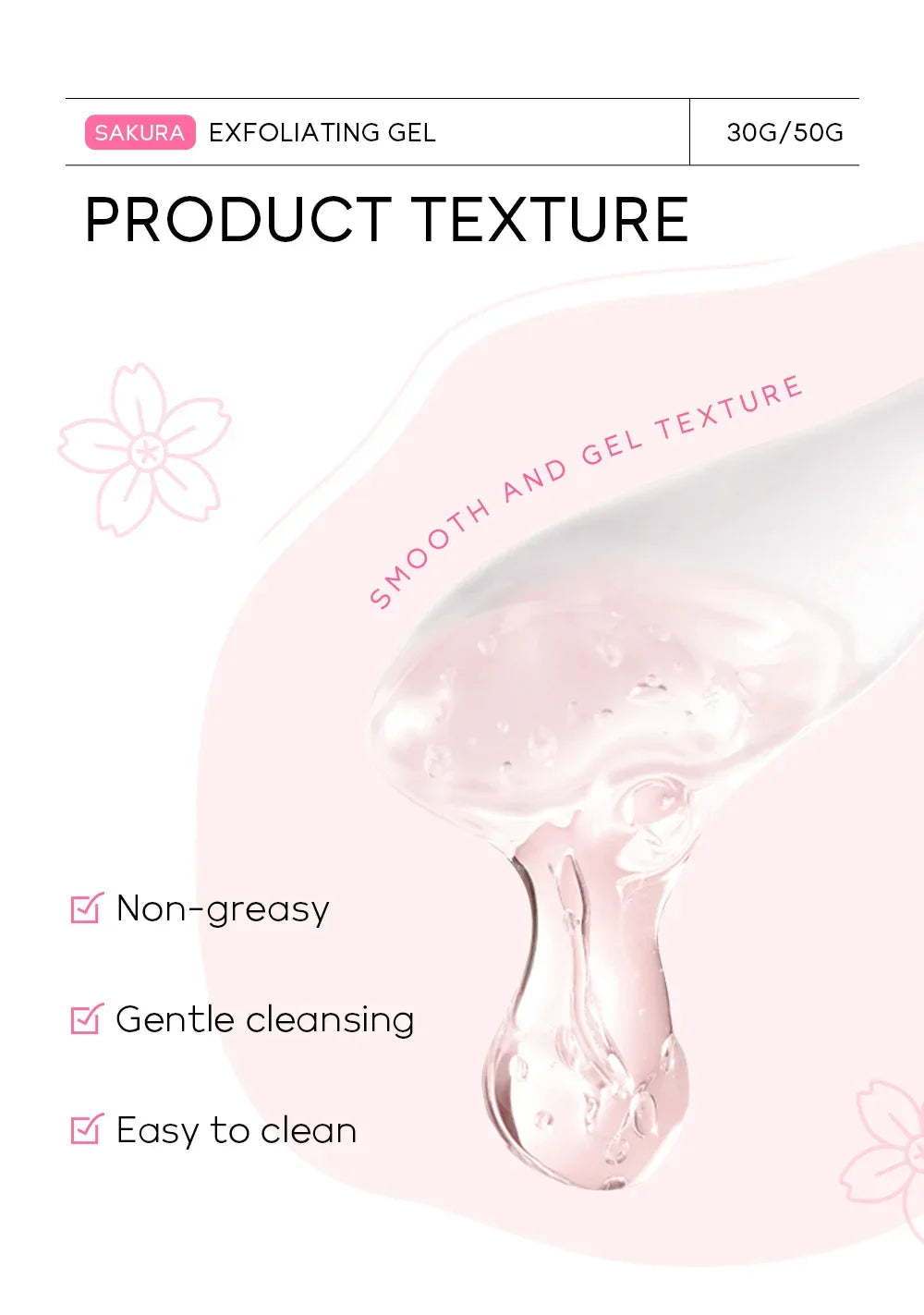 Sakura Exfoliating Peeling Gel — Moisturizing Nourishing Facial Scrub Cream for Skin Care, 30g/50g