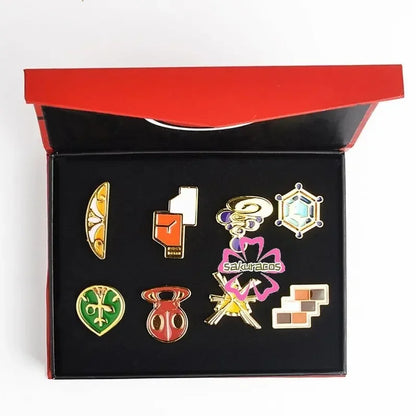 Set of 8 Pokémon Gym Badge Pins – League Region Brooches from Kanto, Johto, Hoenn, Sinnoh, Unova, Kalos & Orange Islands