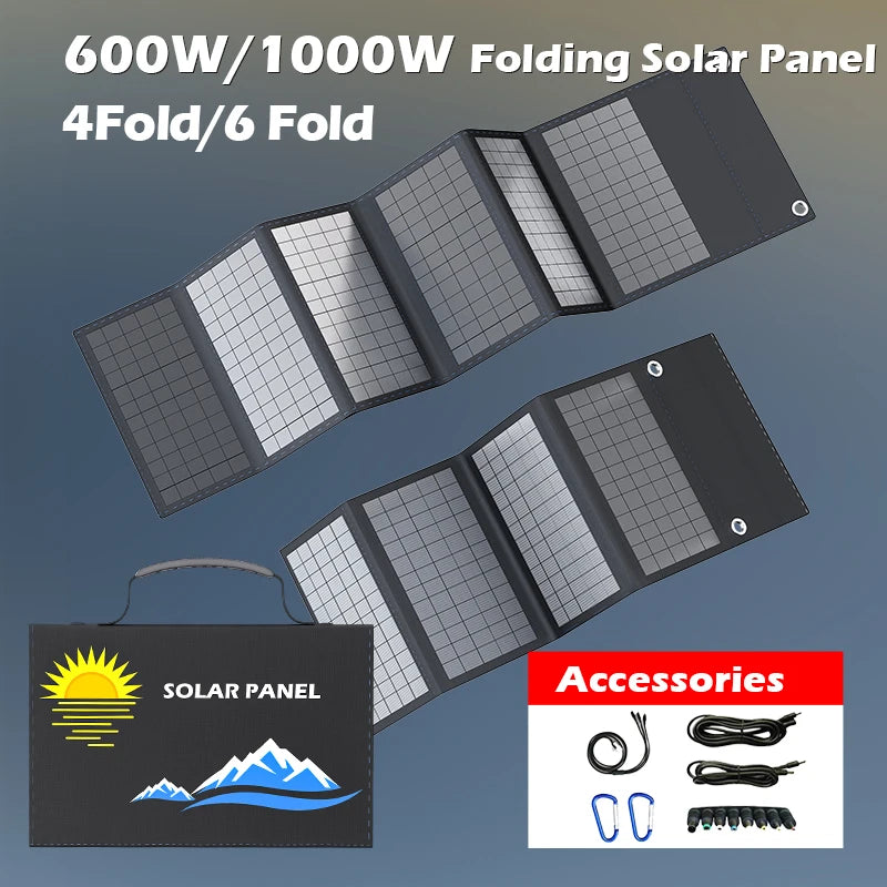 Portable 1000W Folding Solar Panel - Fast USB & DC Charging for Hiking, Camping and Mobile Devices
