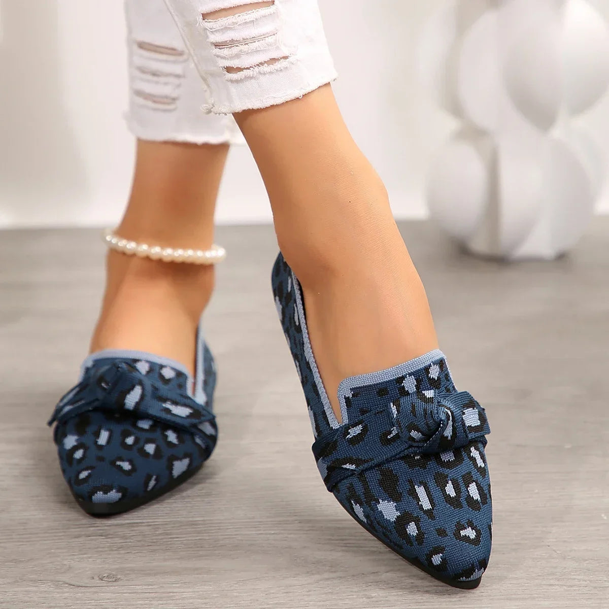 Women’s Bowtie Loafers – Luxury Knitted Slip-On Breathable Comfortable Pointed Toe Casual Flats