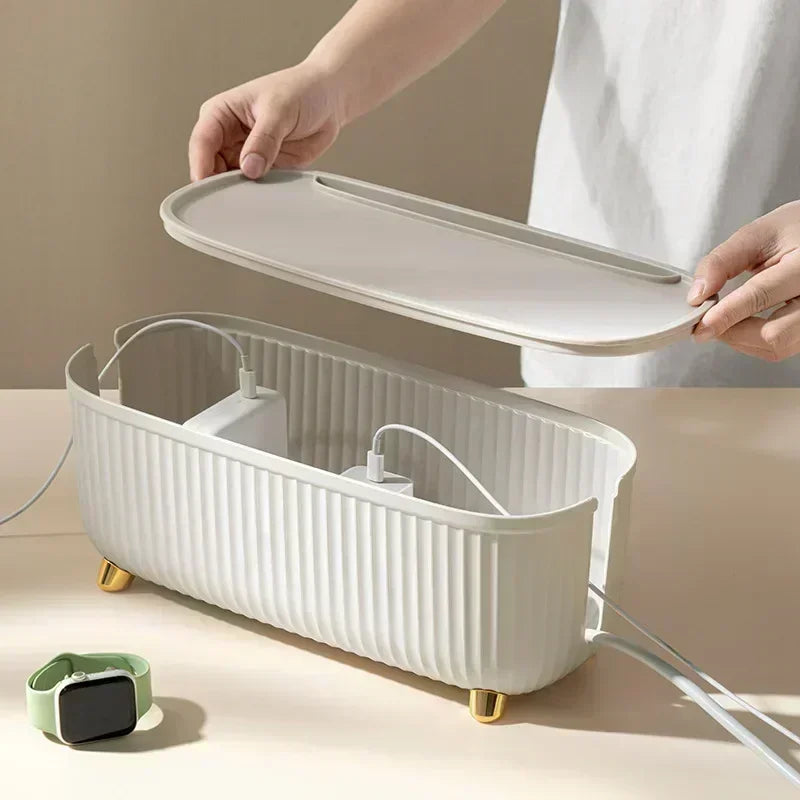 Nordic Style Plug Board & Cable Organizer – Desktop Storage Box for Socket, WiFi Router, Cables & Accessories