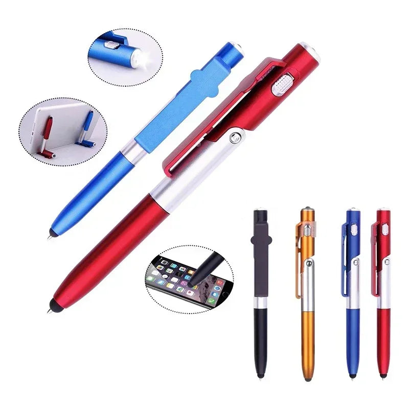 4-in-1 Multifunction Ballpoint Pen — LED Light, Foldable Phone Holder, Night Reading, Writing Pencil for Office, School, and Students