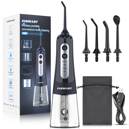 INSMART Portable Oral Irrigator – 300ml Waterproof Dental Water Flosser for Teeth Cleaning & Whitening