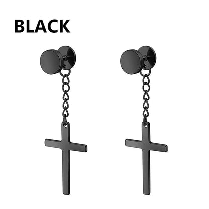 Stainless Steel Cross Star Dangle Earrings - Punk Gothic Hoop Huggie Jewelry for Men & Women