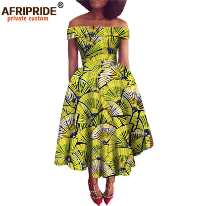 Women’s African Ankara Off-Shoulder Dress - Traditional Print Fashion Attire for Special Occasions