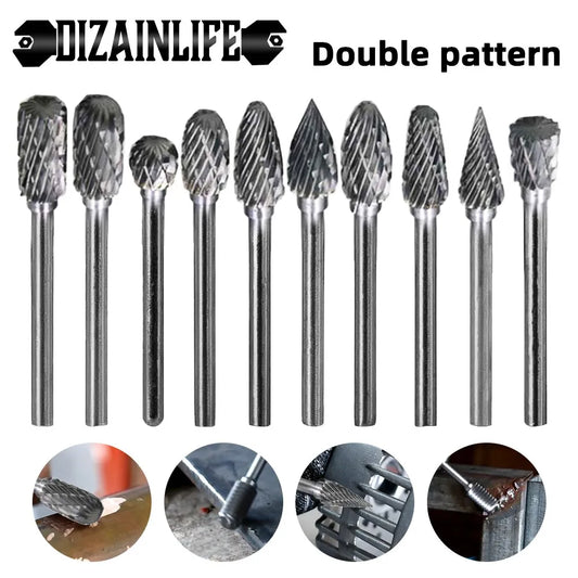 5Pcs Carbide Tungsten Steel Wood Milling Cutter Set - Double Rotary File Heads for Root Carving and Woodworking