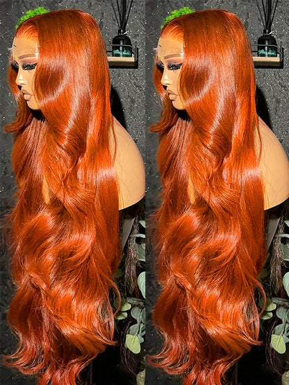 30-40 Inches Ginger Orange Water Wave 13x4 HD Lace Frontal Wig – Glueless Body Wave Human Hair, 13x6 Lace Front Wig