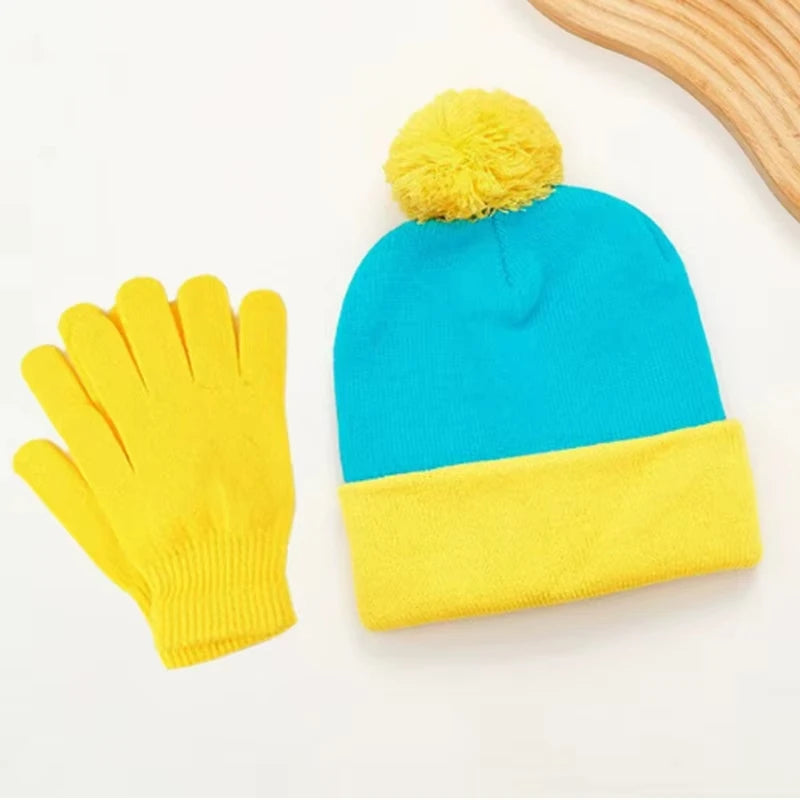 Unisex Christmas & Holiday Cosplay Set – Funny Knitted Beanie Hat with Gloves, Warm Winter Hat for Halloween & New Year