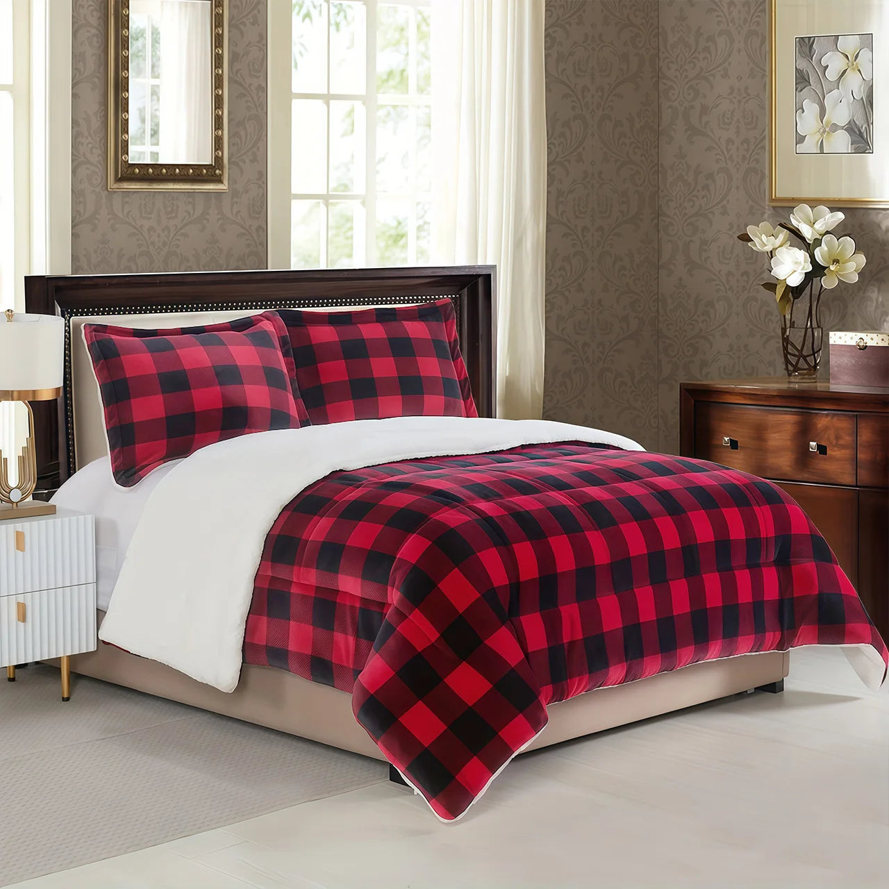 Cozy Sherpa Fleece Buffalo Plaid Blanket – Soft Warm 4lb Throw for Sofa, Bed & Outdoor, All-Season, Machine Washable