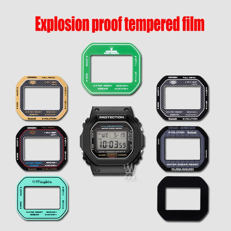 7-Color Tempered Glass Screen Protector for Casio G-Shock DW-5600, DW-5635 & GW-B5600 - Watch Face Protective Film