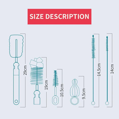6PCS Bottle Cleaning Brush Set – 360° Rotating Nipple Brush Kit, No Dead Corner Cleaning Tools for Bottles & Cups