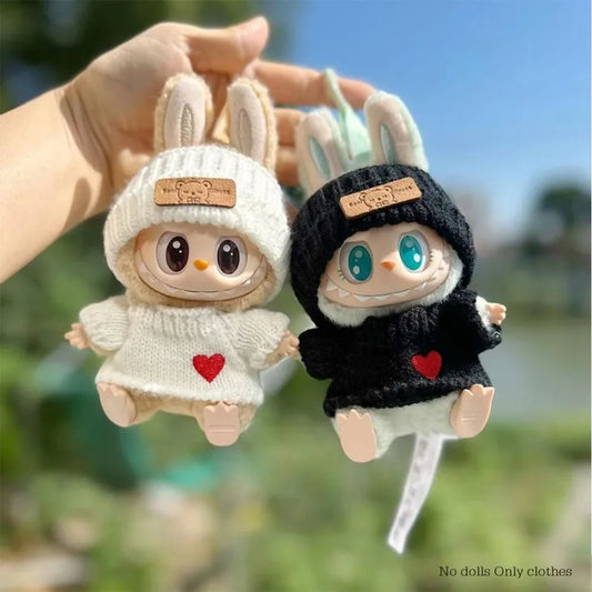 15-17cm V1 V2 Labubu Clothes Outfit — Cute Sweater & Hat Sitting Doll Accessories (No Dolls)