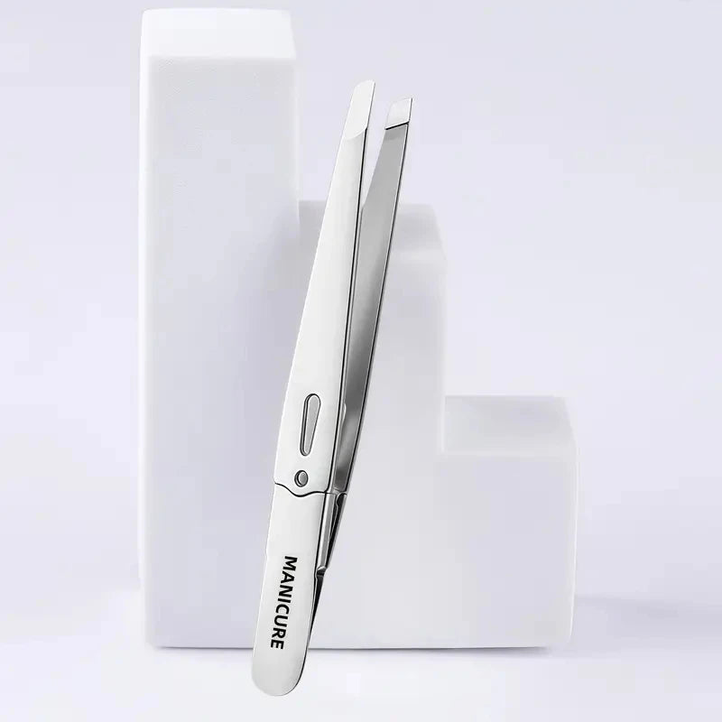 Stainless Steel Angled Eyebrow Tweezers - Professional Precision Hair Removal Tool for Eyebrows & Beard