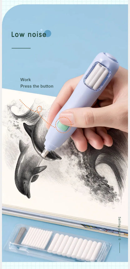 Deli Electric Eraser Pen — Automatic Sketch & Drawing Eraser with Refill Batteries for Kids