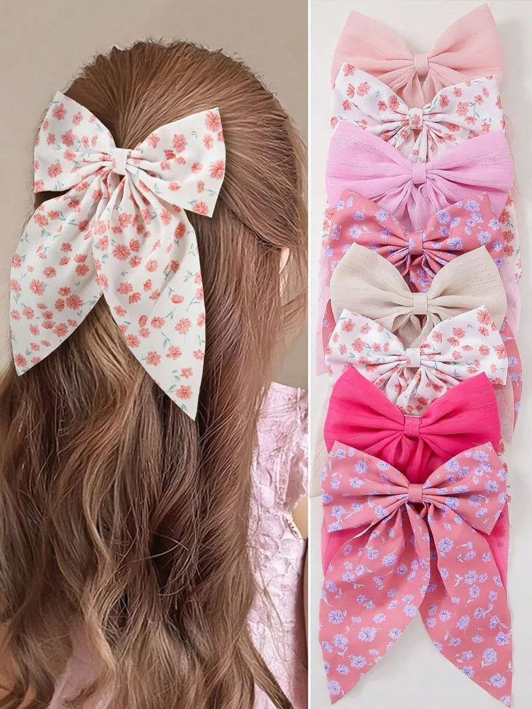 8pcs Pink Bow Hair Clips - Sweet Women’s Hair Accessories for Everyday Wear, Dates, and Gifts
