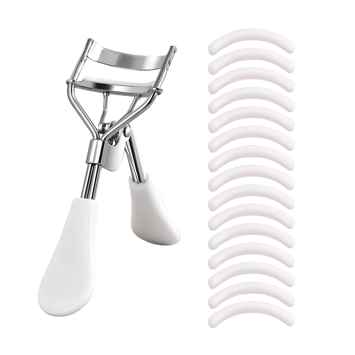 Portable Eyelash Curler - Stainless Steel Lash Curling Tool with 15 Silicone Pads