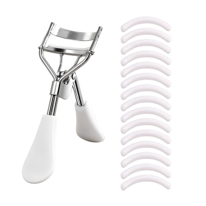 Portable Eyelash Curler - Stainless Steel Lash Curling Tool with 15 Silicone Pads